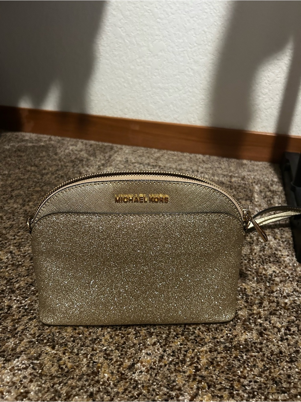 Michael Kors Gold Glitter Dome Crossbody Wristlet